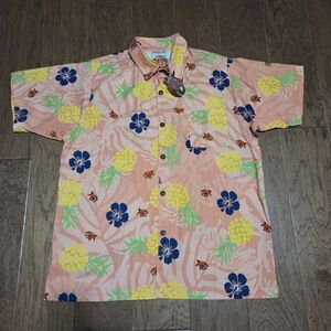 NEW Pirana Joe Hawaiian Shirt Adult Large Button Up Floral Pineapples Vacation